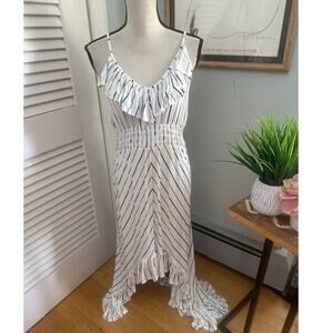 EXPRESS Womens Dress Large High Low Black White Stripe Ruffle Cutout Summer Chic